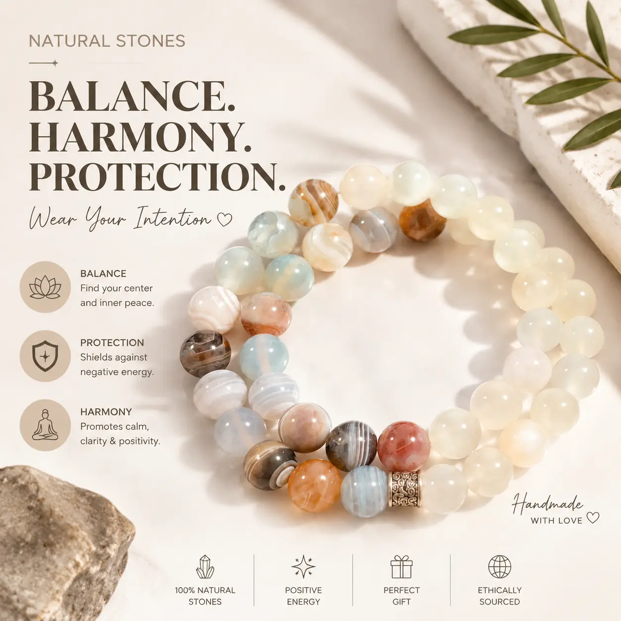 Gray-white Double-loop Bracelet with Multicolored Beads and Intricate Design