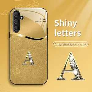Suitable for [Galaxy S23 Fe] New high-end golden auspicious cloud letter glass mobile phone case new business simple electroplating Metallic Paint glass mobile phone case affordable anti-fall anti-fingerprint 995