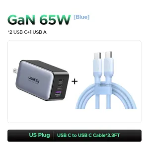 UGREEN 65W USB C GaN Charger Bundle with 20W 3.3FT USB C to Lightning & 60W USB C Cable MFi Certification Lightning Cable, Compatible with iPhone 17/16, MacBook Air, Galaxy S25 Electronic Smartphone Device
