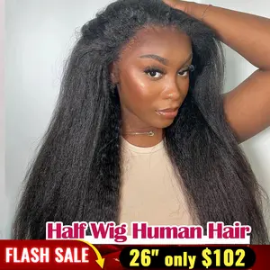 [NEW IN HALF WIG] Kinky Straight 3 in 1 Half Wig Real Human Hair for Women Glueless Wear and Go No Lace Flip Over Half Wig Beginner Friendly Seamless Clip In Wigs 200% #TikTokShopHolidayHaul
