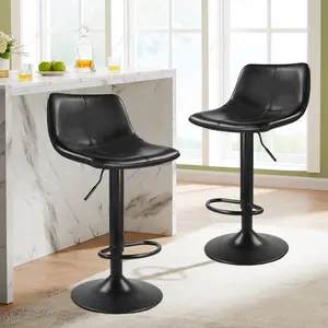 KKTONER Modern Height-Adjustable Swivel Barstool Set of 2, Counter Height Barstools with Back, PU Leather Upholstery, Footrest for Pub, Kitchen Island (Black), Barstools Counter Height