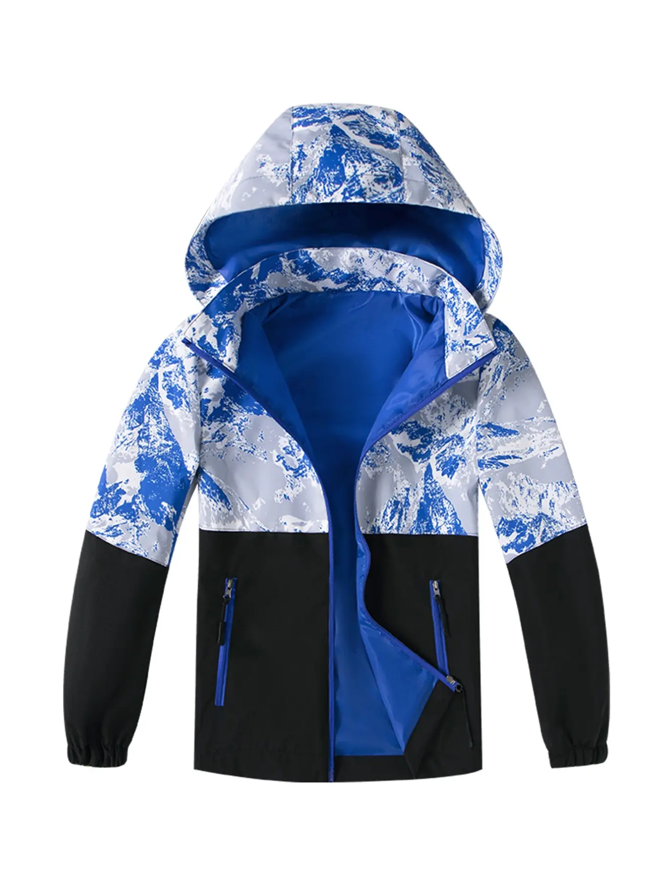 Boys' Colorblocked Long Sleeve Hooded Jacket, Zip Pocket Detail, Casual Style, Perfect for Outdoor Activities, Ideal Gift, Zip Up Jacket, Zipper Pocket Jacket, Jacket with Hood