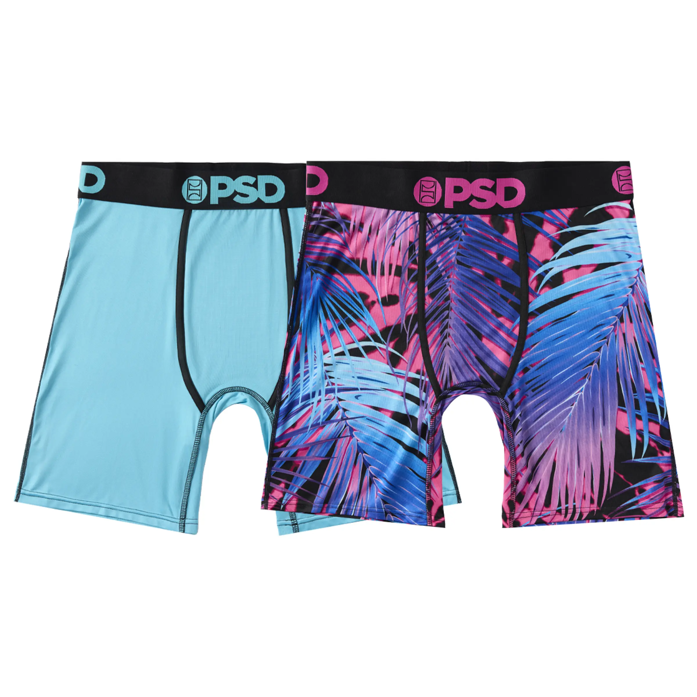 PSD Mens Palm Vice Boxer Brief 2 Pack - Standard Length 7 Inch Inseam, Soft and Breathable Poly Blend Fabric