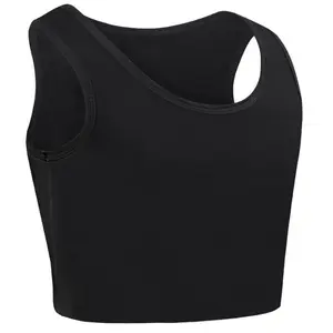 [VibeFit]CuteStreet Transgender Tomboy Chest Binder FTM Elastic Breathable Black Sleeveless Tank Top Pull On Closure Minimalist Womenswear Basic Casual Notched Neck Casual Notched Neckline