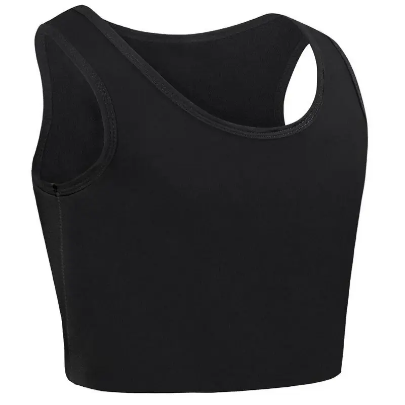 [VibeFit]CuteStreet Transgender Tomboy Chest Binder FTM Elastic Breathable Black Sleeveless Tank Top Pull On Closure Minimalist Womenswear Basic Casual Notched Neck Casual Notched Neckline