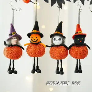 1pc Halloween Decor, Golden Pumpkin & Witch Doll Hanging Ornaments, Perfect for Halloween Party Scene Decoration