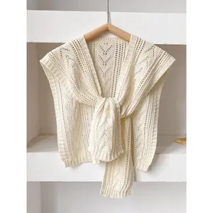 Solid Color Crochet Open Front Cape, Casual Trendy Solid Knitted Shawl for Women, Fashion Accessories for Daily Wear, Casual Soft Shawl, Knitwear