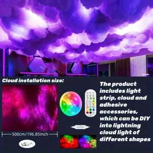 K-196.85-inch RGB LED Cloud light Kit with music synced, multi-color change bar lights, suitable for playroom, home bedroom, party usb power, application control, including non-rechargeable button battery, wireless function, DIY computer room