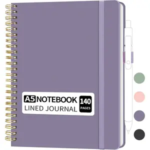 A5 Lined Spiral Notebook with Pen Holder, 140 Pages Hardcover Journal for Women,  Planner for Work,  Study & Meetings (A5, Purple, No Pen)