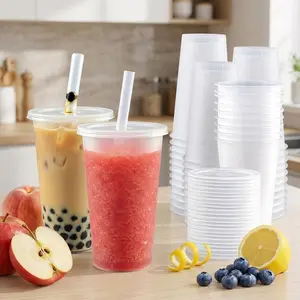 Disposable Frosted Plastic Cups Set - 40-Piece 16 oz Food-Grade Heat-Resistant Cups with Leak-Proof Lids, Jumbo Straws for Hot/Cold Drinks, Suitable for Home, Business Use