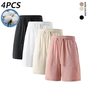 4PCS Men’s 100% Cotton Linen-like Shorts – Soft, Breathable Summer Casual Shorts,summervibes