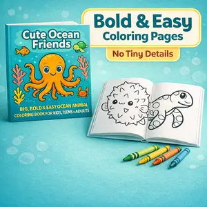 Cute Ocean Friends Coloring Book (Art Materials) for Kids - Bold, Easy Sea Creatures, Relaxing Underwater Fun, 90+ Charming Illustrations