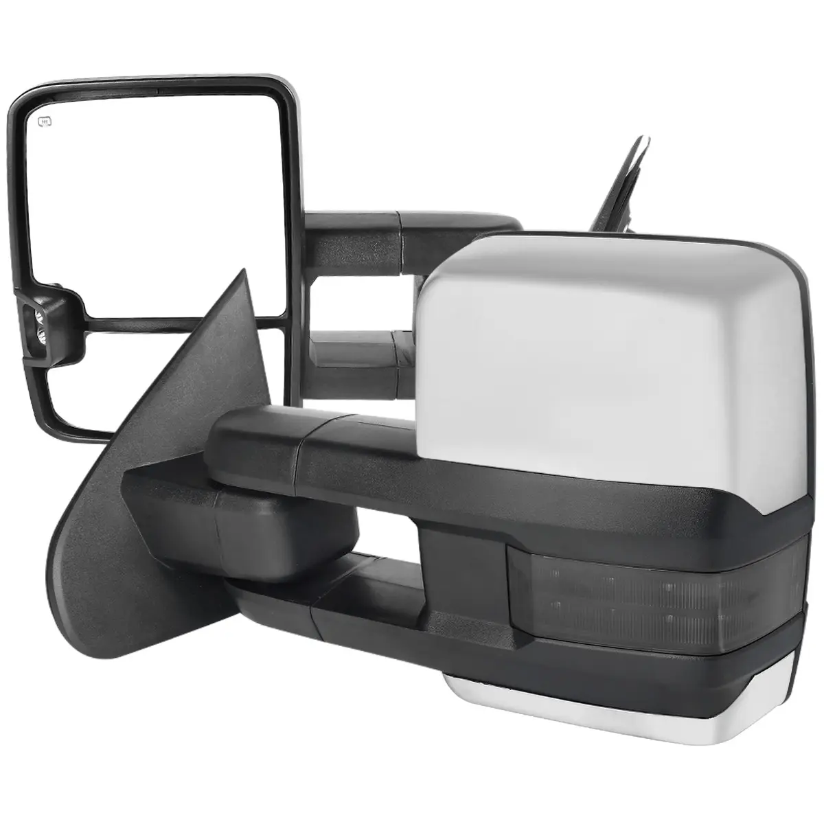 2014-2016 Silverado / Sierra Power Heated ATS Manual Extendable Chrome Towing Mirrors w/ Smoke Lens LED Turn Signal & Clearance Lights