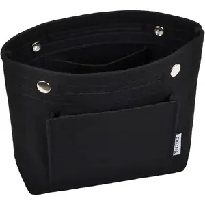 Mini Slim Small Felt Purse Organizer Insert Inside Handbag Tote Pocketbook for Women Black