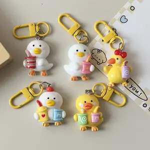 5 Pcs Cartoon Fat Duck Milk Tea Keychains, Cute Chicken Snack Bag Charms, Student Backpack Accessories, Fun and Practical Gifts