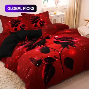 Rose Pattern Decorative Duvet Cover Set, 3 Counts/set Including 1 Duvet Cover & 2 Pillowcase without Filler, Soft Comfortable Bedding Set for Home Bedroom Bed Sets #GLOBAL PICKS