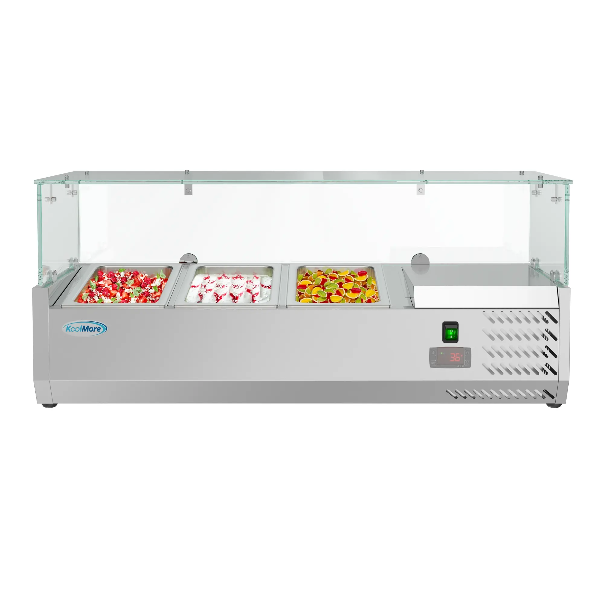 40 in. Three Pan Refrigerated Countertop Condiment Prep Station - SCDC-3P-SSL