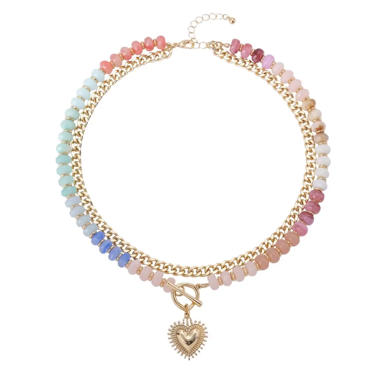 Women's Dopamine-Enhanced Colored Beaded Double-Layer Heart Necklace - Unique Clavicle Chain with Stacked Heart Pendant, Costume Jewelry, Accessories for Women, Unique Gifts, Womens Gifts, Gifts For Women