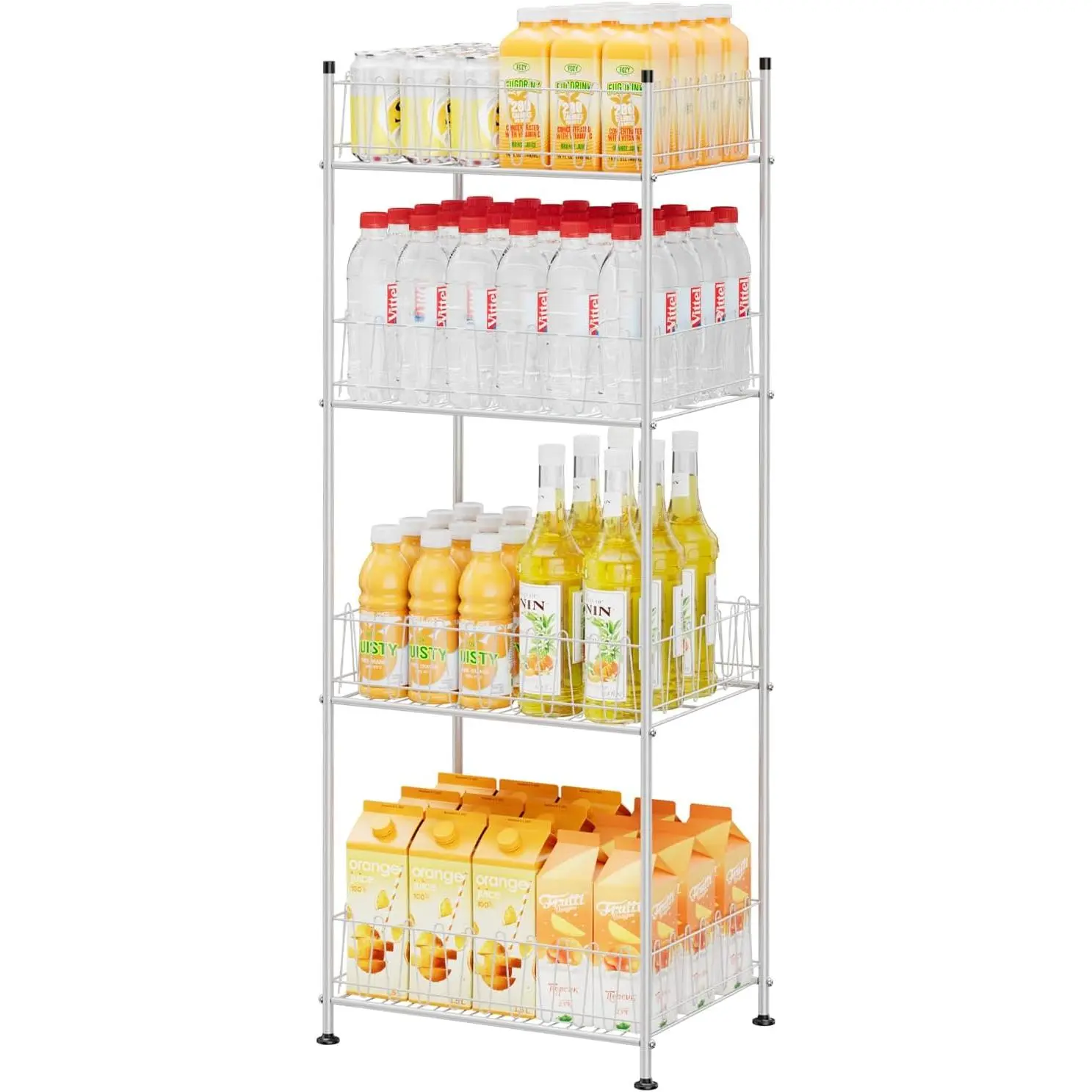 4-Tier Metal Water Bottle Holder Organizer, Freestanding Space-Saving Multi-Shelf Racks & Displays, Stackable Multi-Compartment Racks & Displays for Pantry, Kitchen Floor Storage