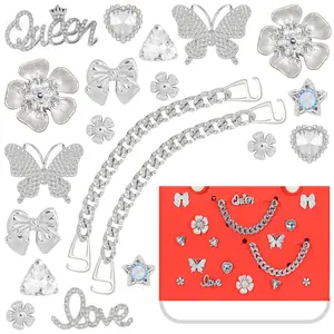 20 Pcs Beach Charms For Bogg Bags DIY Accessories Butterfly Flower Silver Chain Charm Cute Decoration Bag Charms For Bags Rubber Tote Bags, Featuring Pearls For Women