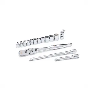 GearWrench KDT81390 0.25 in. Drive 120XP Locking Flex Head Ratchet & 6 Point Metric Stubby Socket Mechanics Tool Set - 15 Piece