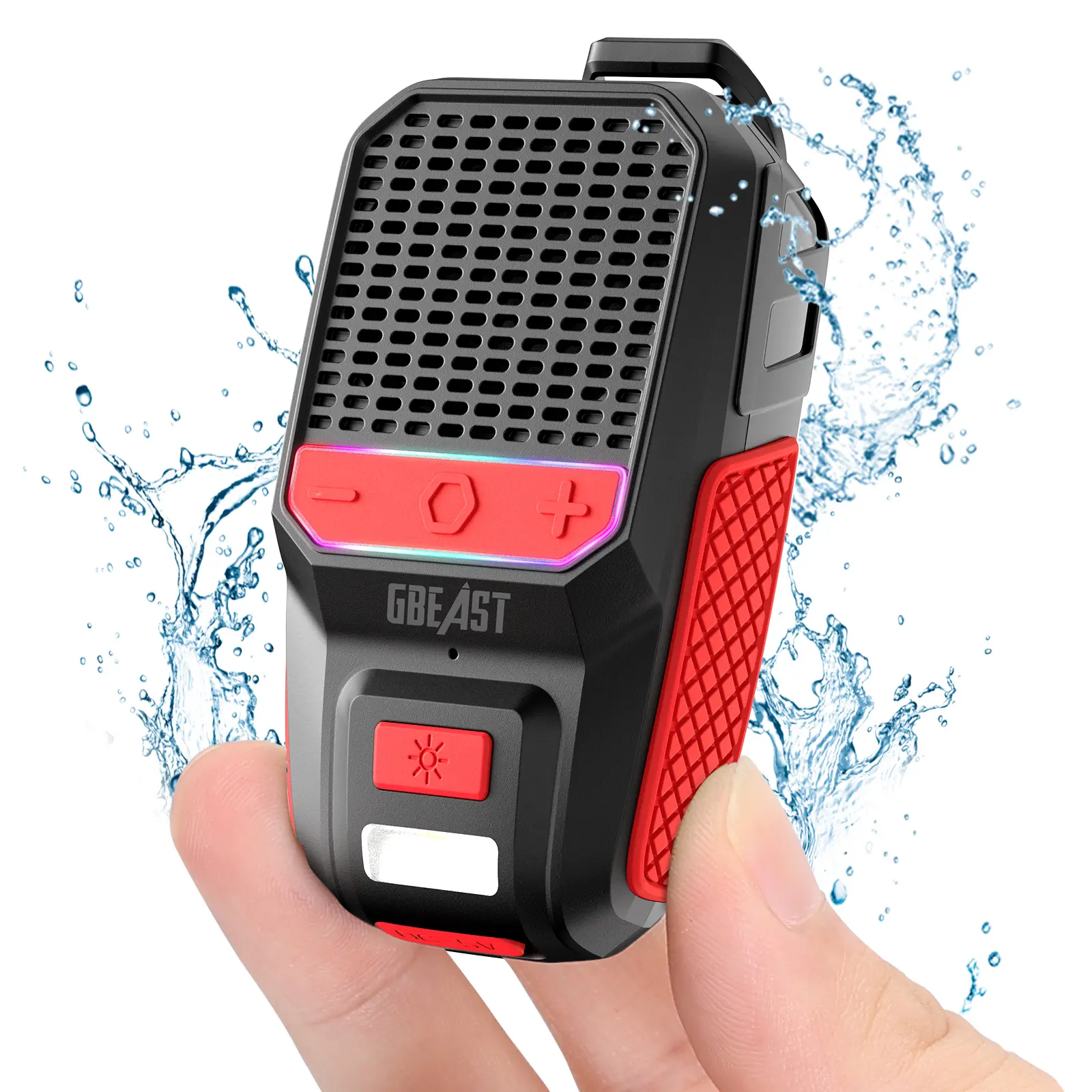 GBEAST Wearable Bluetooth Speaker - RGB LED Light, Flashlight, IPX6 Waterproof, 30-Hour Battery, Noise Cancellation, Stereo Audio, Outdoor Gadgets - Dad Gifts, Camping Use
