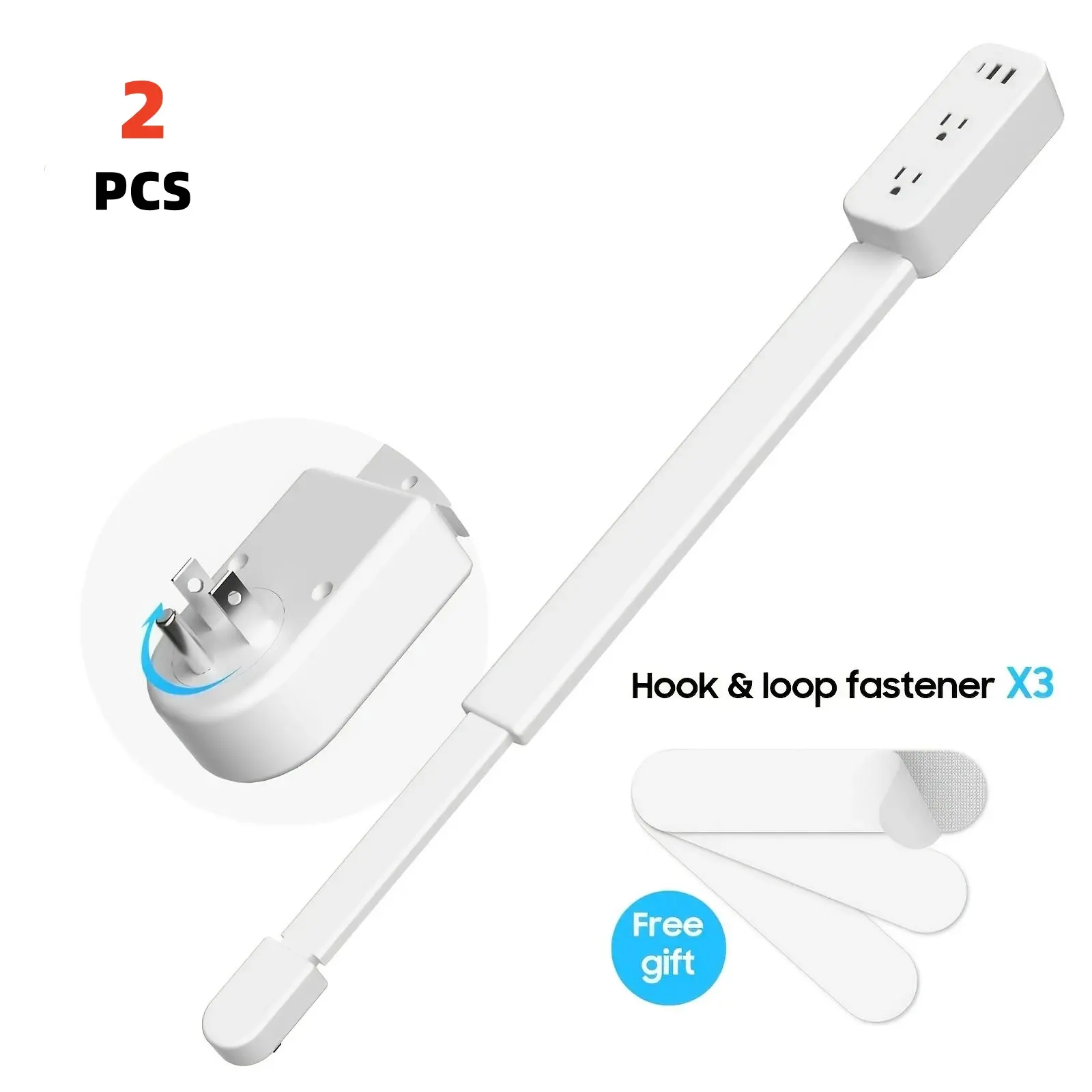 2-Pack ABS Painted Electrical Outlet Extender Stick - USB-A/Type-C Ports, 2 Universal AC Sockets, 22"-34" Adjustable Extension, 180° Rotatable Plug for Hard-to-Reach Sockets, Ideal for Kitchens, Nightstands