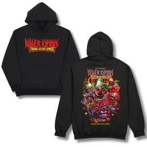 Ki11er Klowns From Outer Space Halloween Hoodie – Graphic Pullover Featuring Creepy Clown Horror Design, Scary Sweatshirt for Cult Movie Fans, 2 Sides. Fabric Womenswear