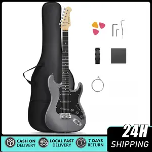 DST-80 Electric Guitar 39” Beginner Electric Guitar Kit with Amp, Classic SSS Pickup Complete with Gig Bag, Tuner, Capo, Strap, Picks, and Free Online GST Stylish Electric Guitar Kit with Black Pickguard Black