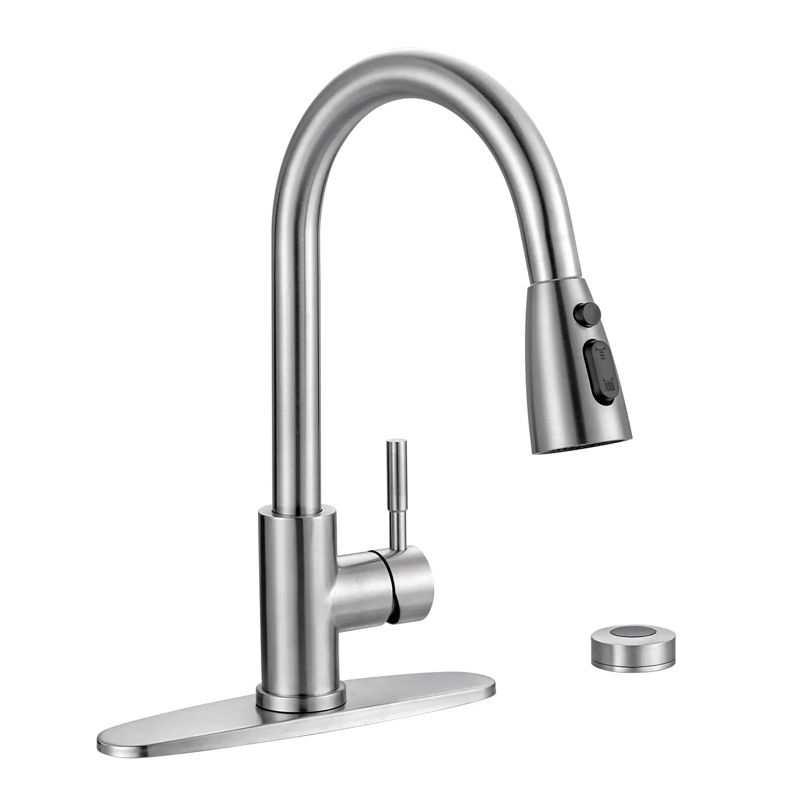 WOWOW Modern Classic Hands-Free Stainless Steel Pull Down Kitchen Faucet - Brushed Nickel Smart Tap with Mobile Infrared Sensor, 18in Sprayer, 3 Water Modes, Leak-Free Design, Water-Saving, 1/2" Adapters, Easy Installation, 18 Inches Sprayer, Hands-Free O
