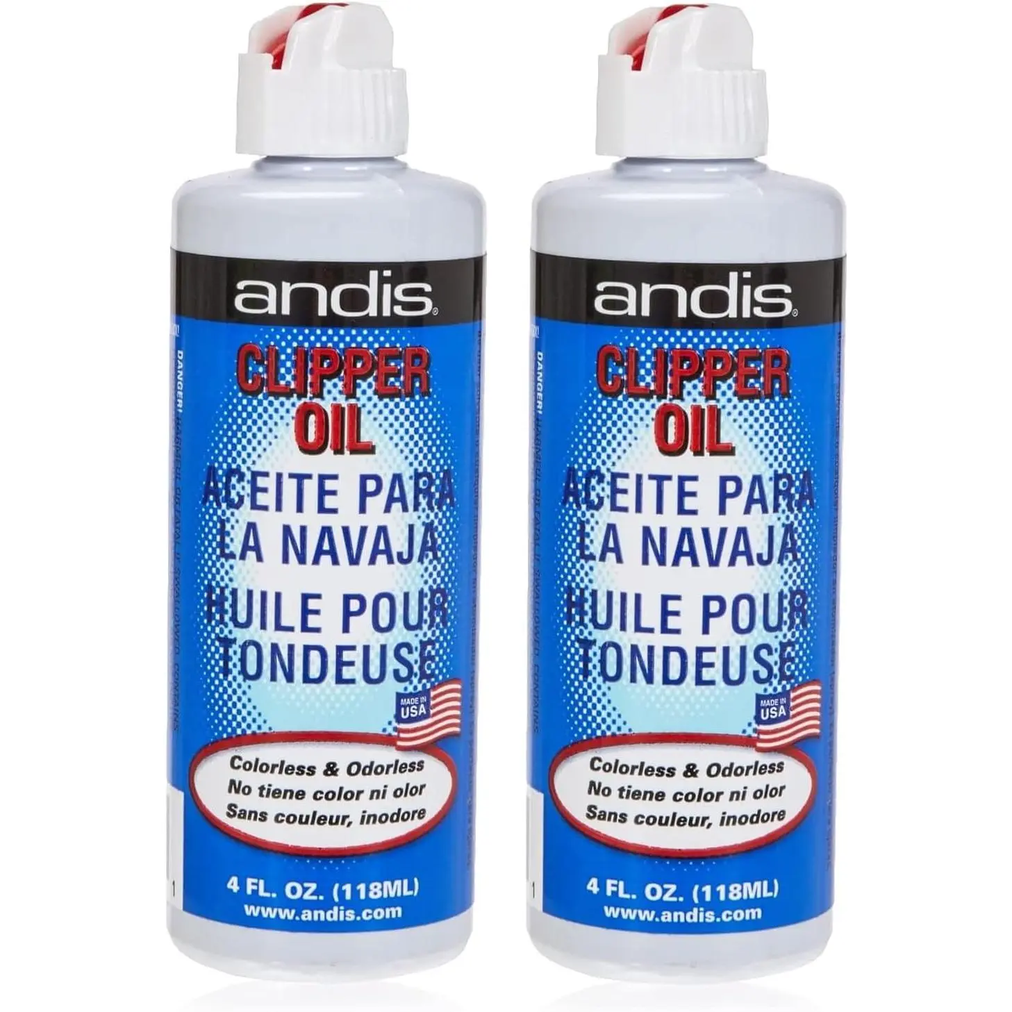 Andis Colorless Clipper Oil - 4 oz, Pack of 2, for Stainless Steel Metal Clippers to Clean Blades, Teeth, and Surfaces