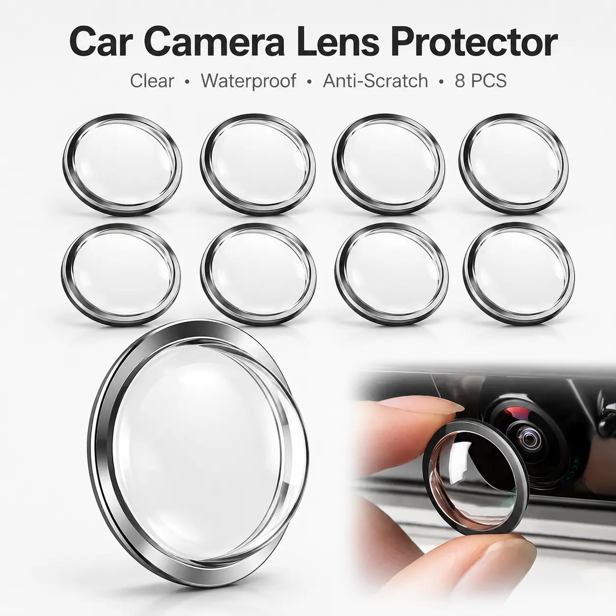 8PCS Backup Camera Lens Protector Film, Ultra-Clear Anti-Scratch Water-Resistant Rear View Camera Protective Stickers, Easy-Adhesive Covers for Car Reversing Cameras