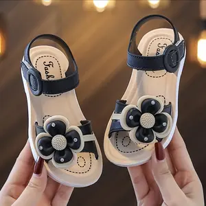 Girls Floral Decorative Slip On Shoes Summer Lightweight Princess Sandals