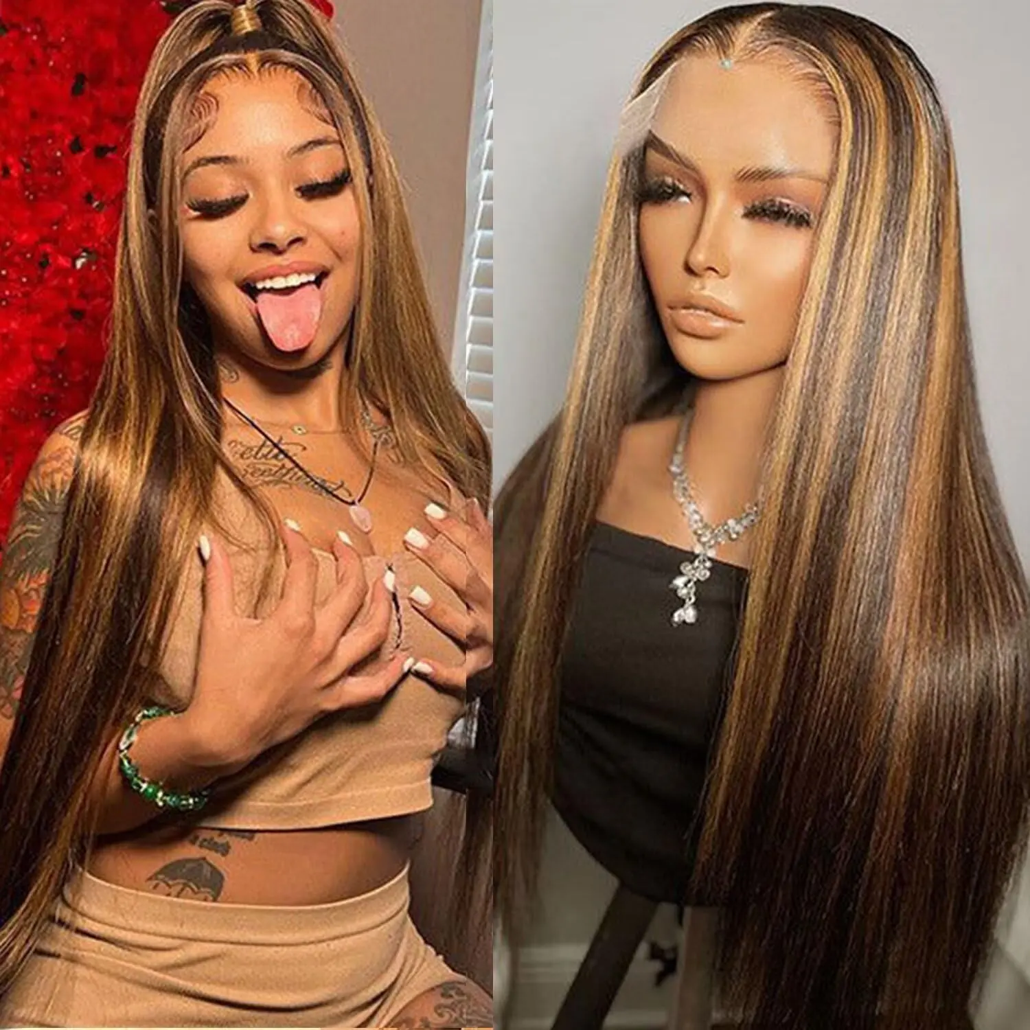 【Lemoda Outlets Deals】Lemoda Outlet Deal Highlight Straight Human Hair Lace Front Wigs 13x4 Ombre 4/27 Lace Frontal Wig 12A 180 Density Virgin Human Hair Wigs Pre Plucked