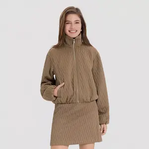 Women's Textured Jacquard Funnel-Neck Bomber Jacket - A New Day Camel XXL