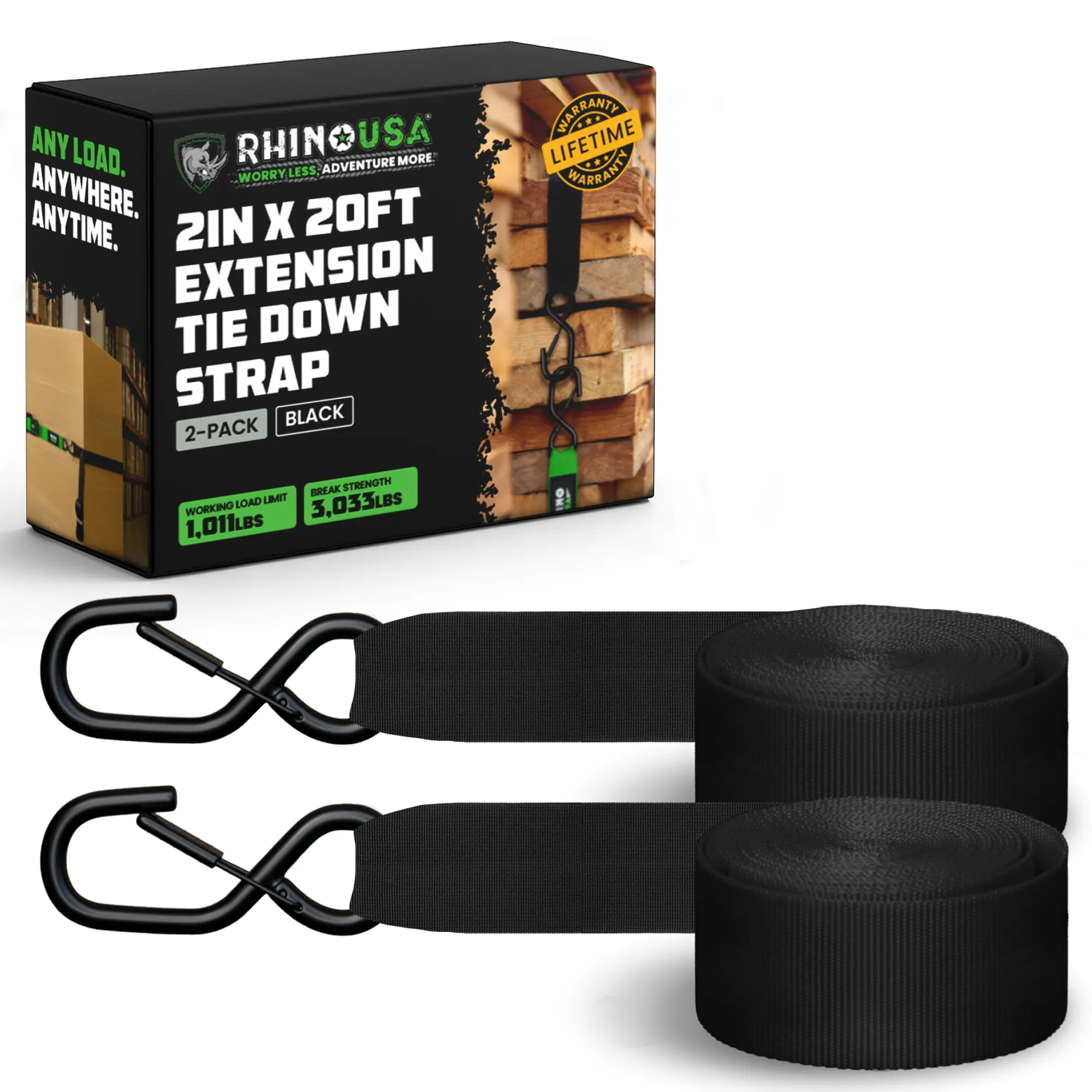Rhino USA 2" x 20' Ratchet Strap Extension (2-Pack) Rhino USA 2" x 20' Ratchet Strap Extension (2-Pack)