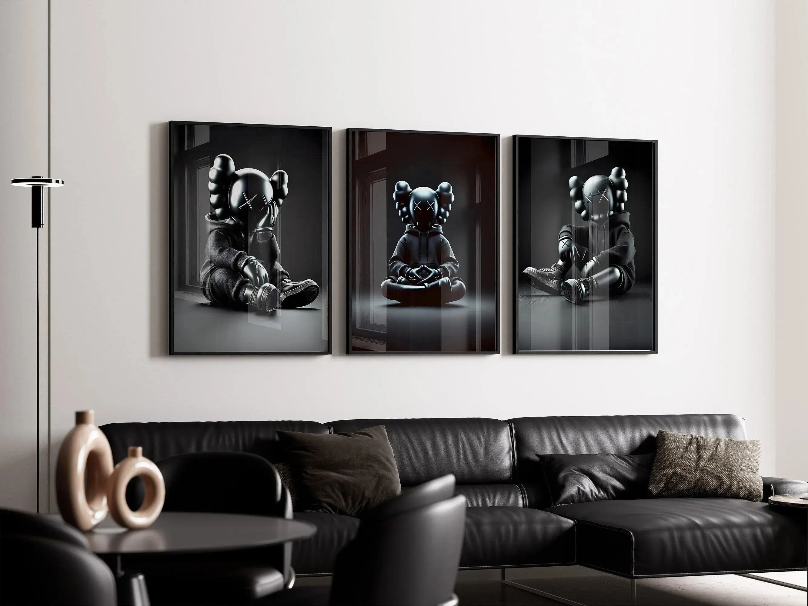 Set of 3 KAWS Hypebeast Streetwear Wall Art, Water Resistant Sneaker Posters with 12-Pigment Ink System, Instant-Dry Paper, Black Swoosh, Custom Sizes Available, Bedroom Decor Gift for Sneakerheads
