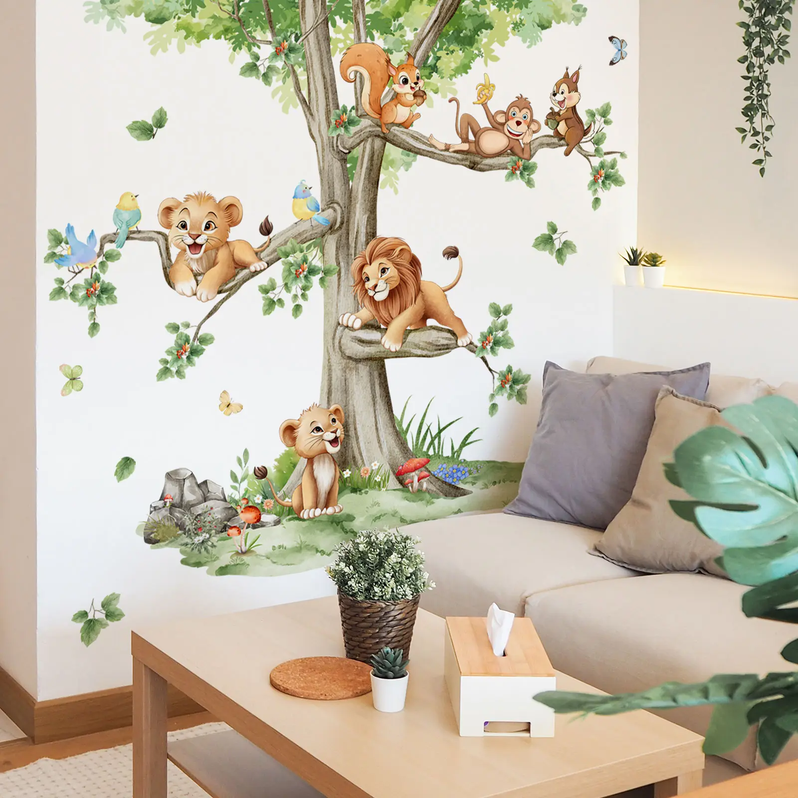 A set (30cm*90cm*2pcs) of tree and animal wall stickers for decorating home, living room, bedroom, and bathroom backgrounds, self-adhesive decorative stickers Wall Decal Decoration Sticker Wall Stickers Decorations, Decoration Items M18087