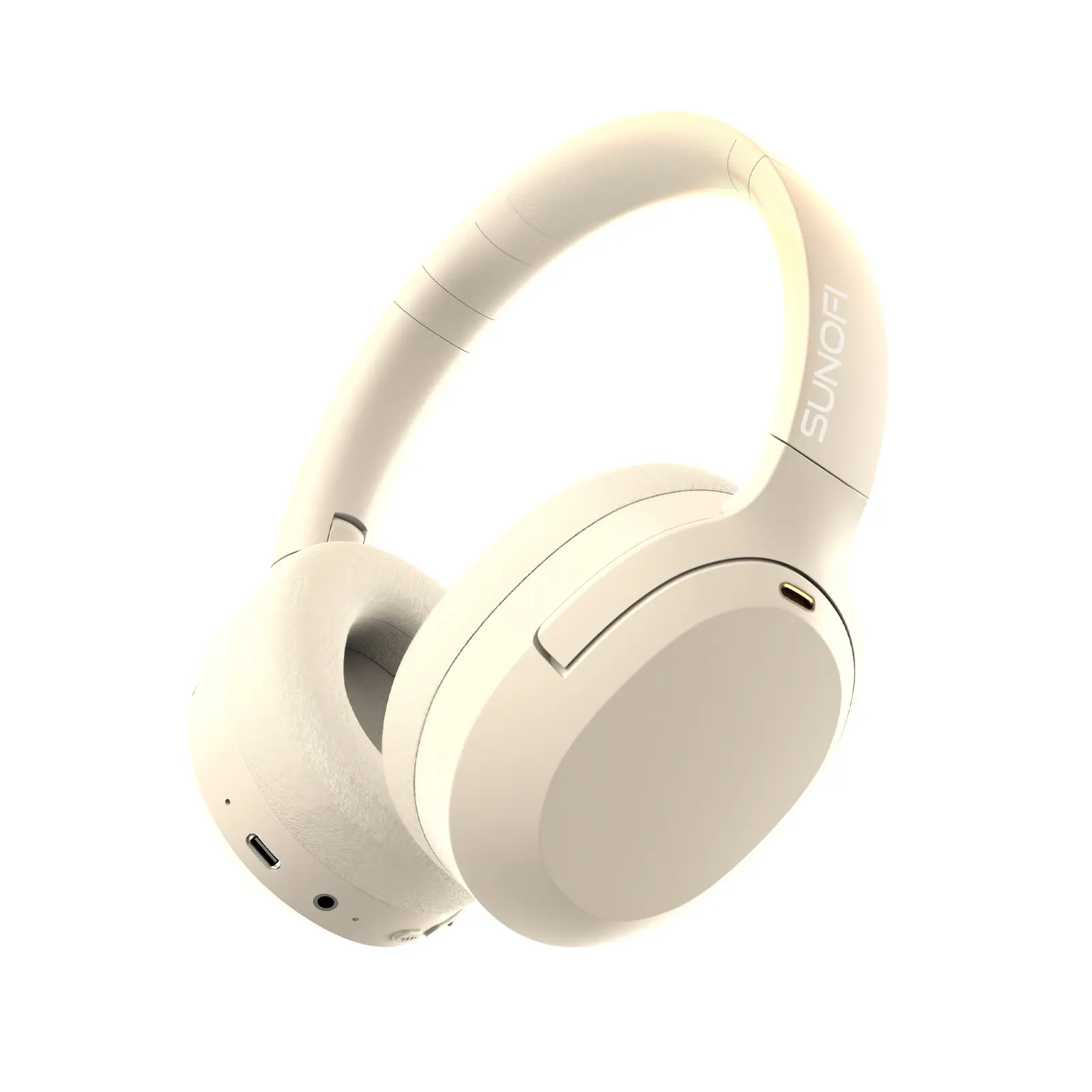 Hybrid Active Noise Cancelling Headphones, Wireless Over Ear Bluetooth Headphones with Mic, 40H Playtime, Hi-Res Audio, Deep Bass, Foldable Comfort Fit Ear Cups for Travel, Office, Home——SunoFi XM-001 Soft Ivory