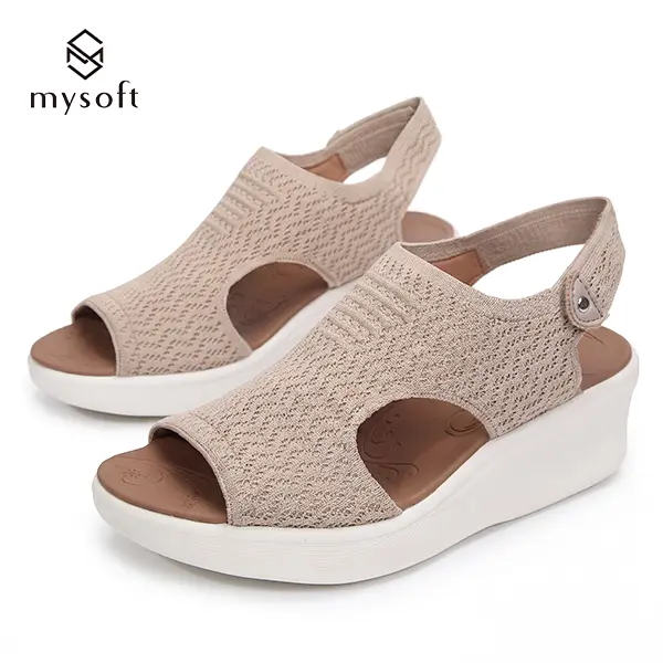 Women's Peep-Toe Knit Elastic Slingback Platform Sandals - Open-Toe Wedge Heel Footwear with Non-Slip Orthopedic Support, Comfortable Summer Walking Shoes for Active Use Peep Toe tiktokshopbacktoschool