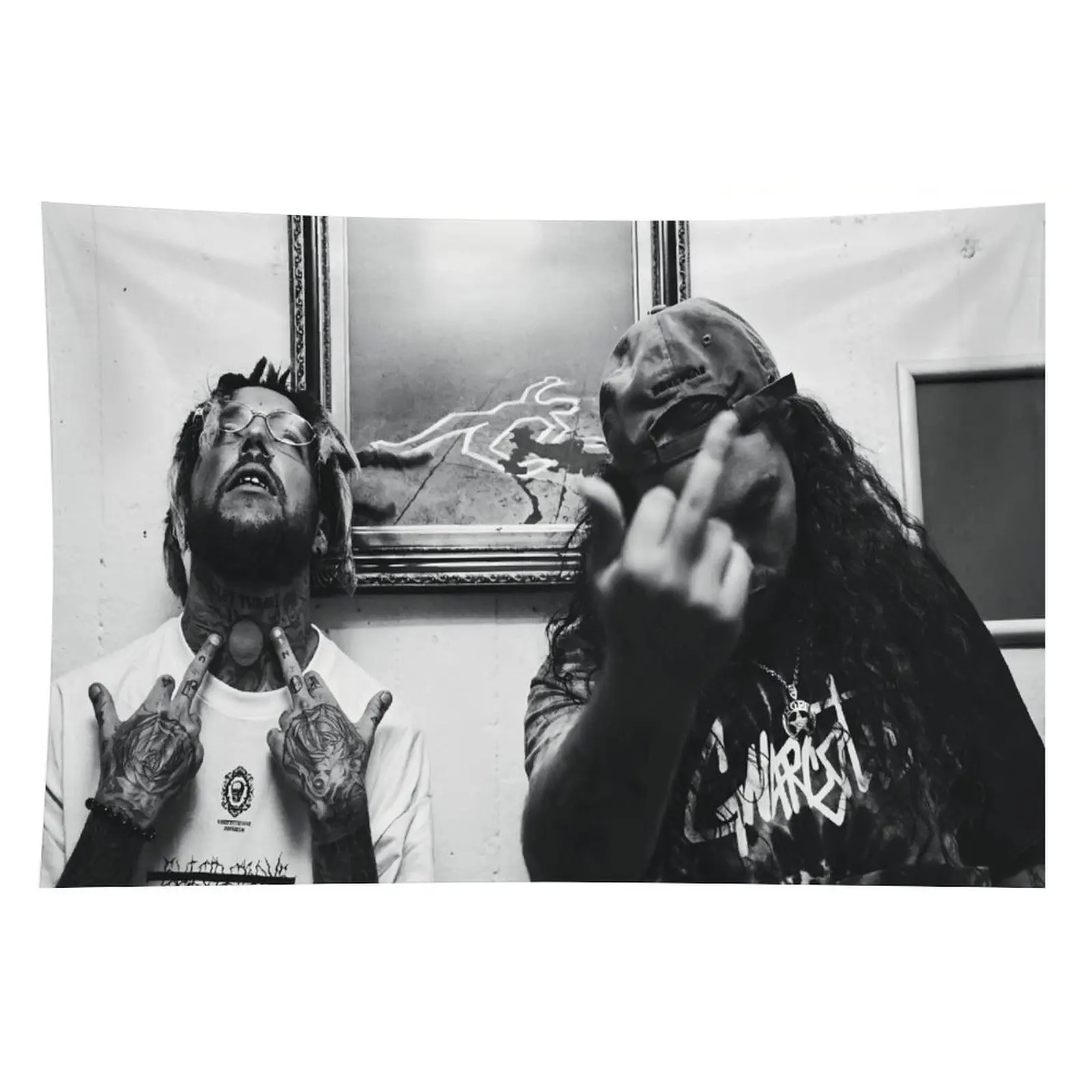 Suicideboys Rap Tapestry Wall Mural - 60x40in Rectangular Synthetic Double-Sided Vintage Home Wall Hanging with Brass Grommets, Vibrant Print Decoration for College Dorms, Hip Hop Music Festival Gift, Room Art, Hip Hop Room Vibe
