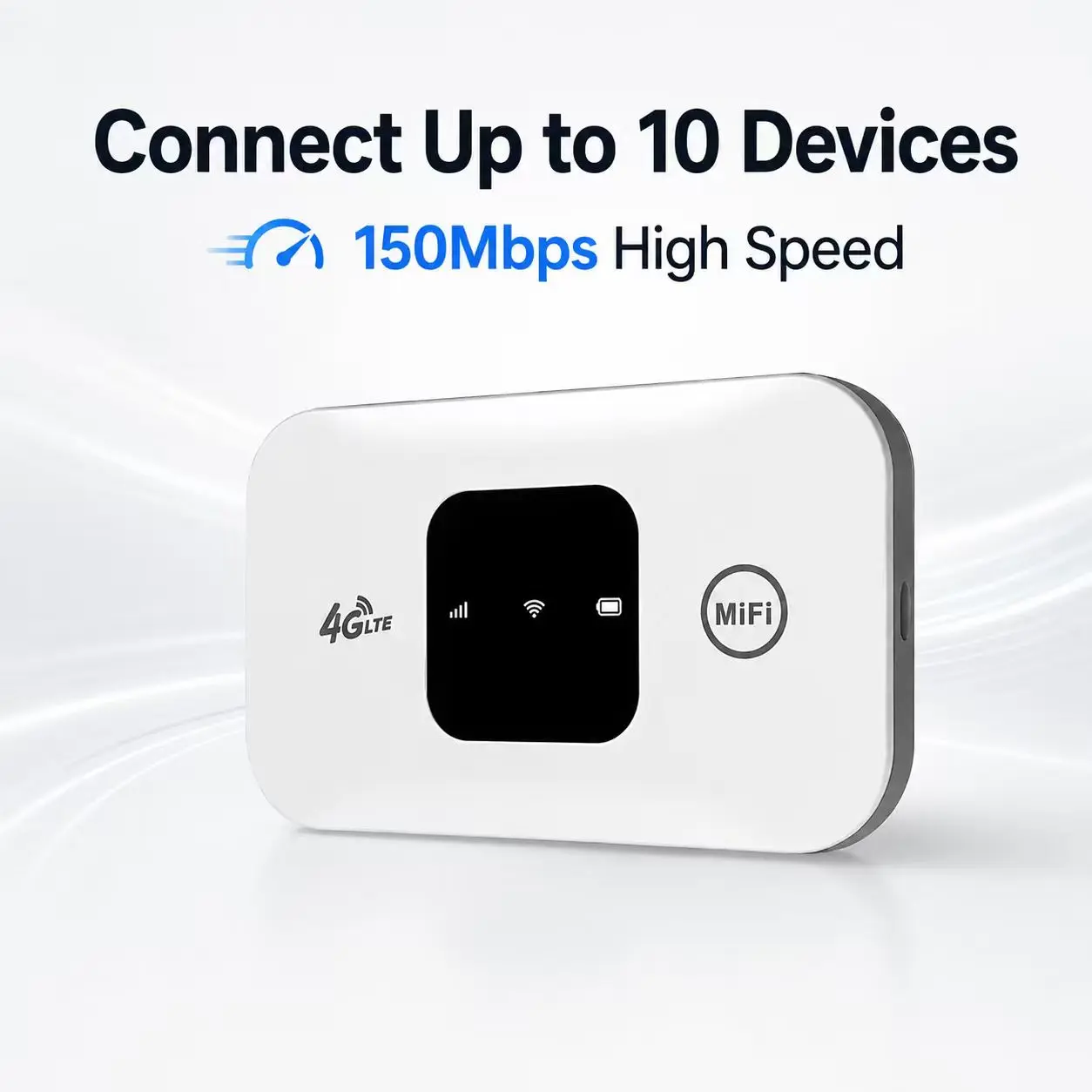 Portable 4G LTE Pocket WiFi Mobile Hotspot - White, USB Compatible, Supports Up to 10 Connected Devices, Multi-Network, for Campers & Travelers