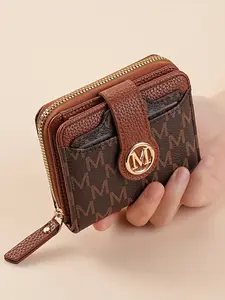 Women's Compact Wallet, Card Holder Wallet, Fashionable Stylish Wallet, Snap Closure Design, Multiple Card Slots, Cash Pocket, Daily & Special Occasions, Coffee ///blue/