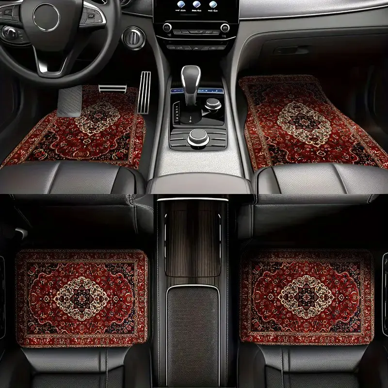 4pcs Universal Moroccan Vintage Floor Mats for Car, Fits All Vehicles Front Rear Seats Protection, Fashionable Durable Car Accessories, Car Interior Accessories