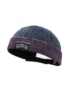 American-style brimless cap with vintage patch embroidery, new men's docker cap, stylish women's trendy beanie