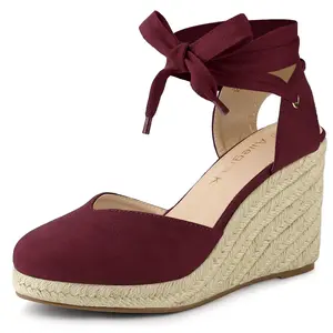 BLISSFUL STEP Women's Closed Toe Espadrilles Tie Up Wedge Sandals