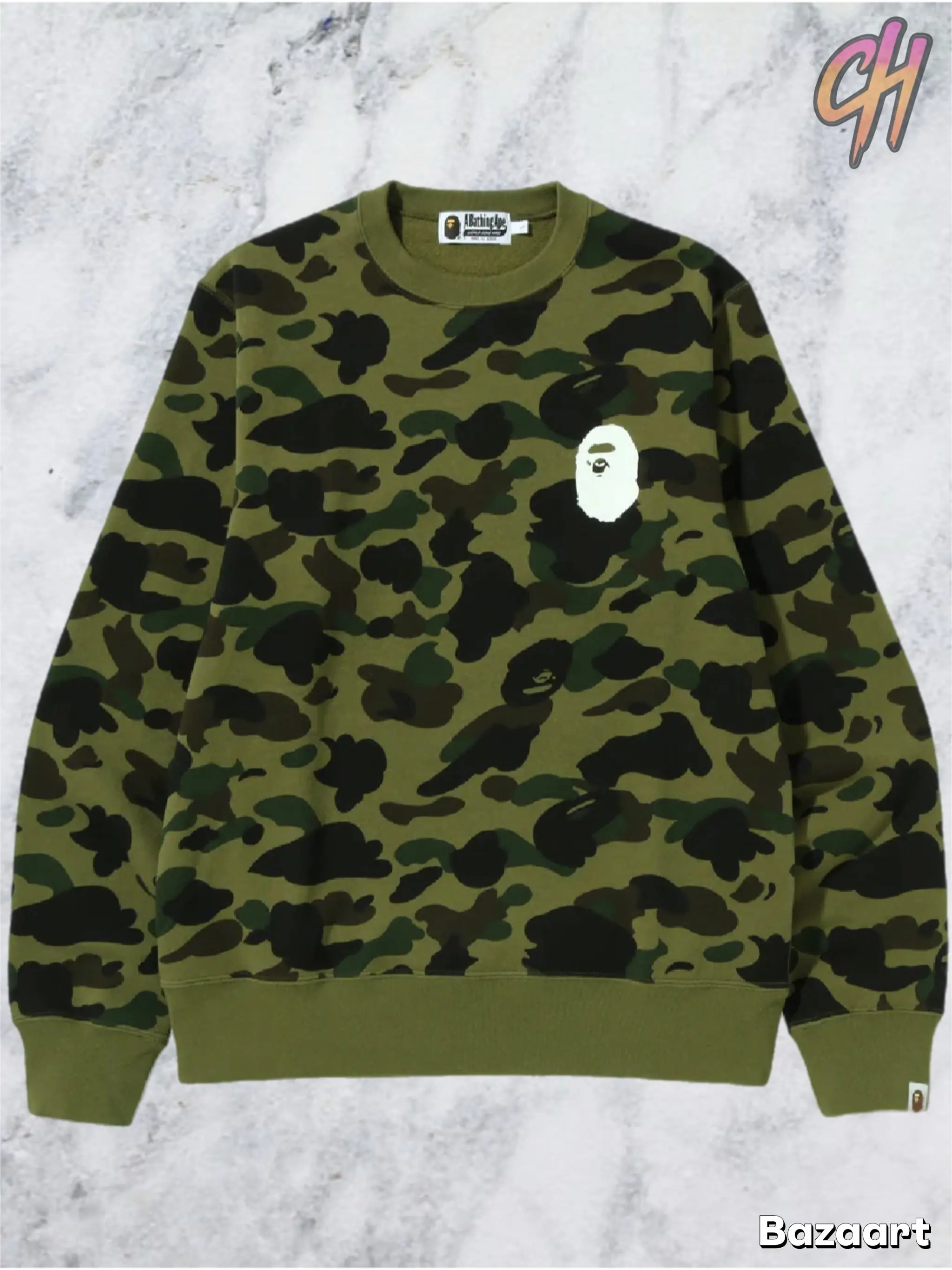 Bape 1st Camo Ape Head Green Crewneck Sweater Size Medium