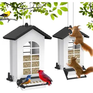 Wildpark Squirrel Proof Bird Feeder for Outdoors Hanging, 8LBS Metal Hanging Bird Feeder with Bilateral Weight-Activated Perches, Large Capacity Wild Bird Feeder - Squirrel Chewing Proof(Red)