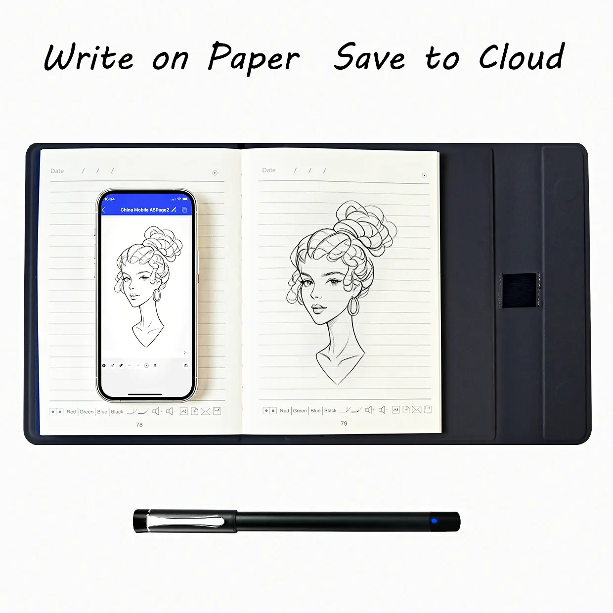 MasterBen Note 2-in-1 Study & Drawing Notebook — Features Smart Stylus (Bluetooth Connectivity), Convenient Storage Pocket; Ideal for Note-taking, Digital Art & Meetings; Refillable A5 Notepad, 9 x 7.3 inches binder letter