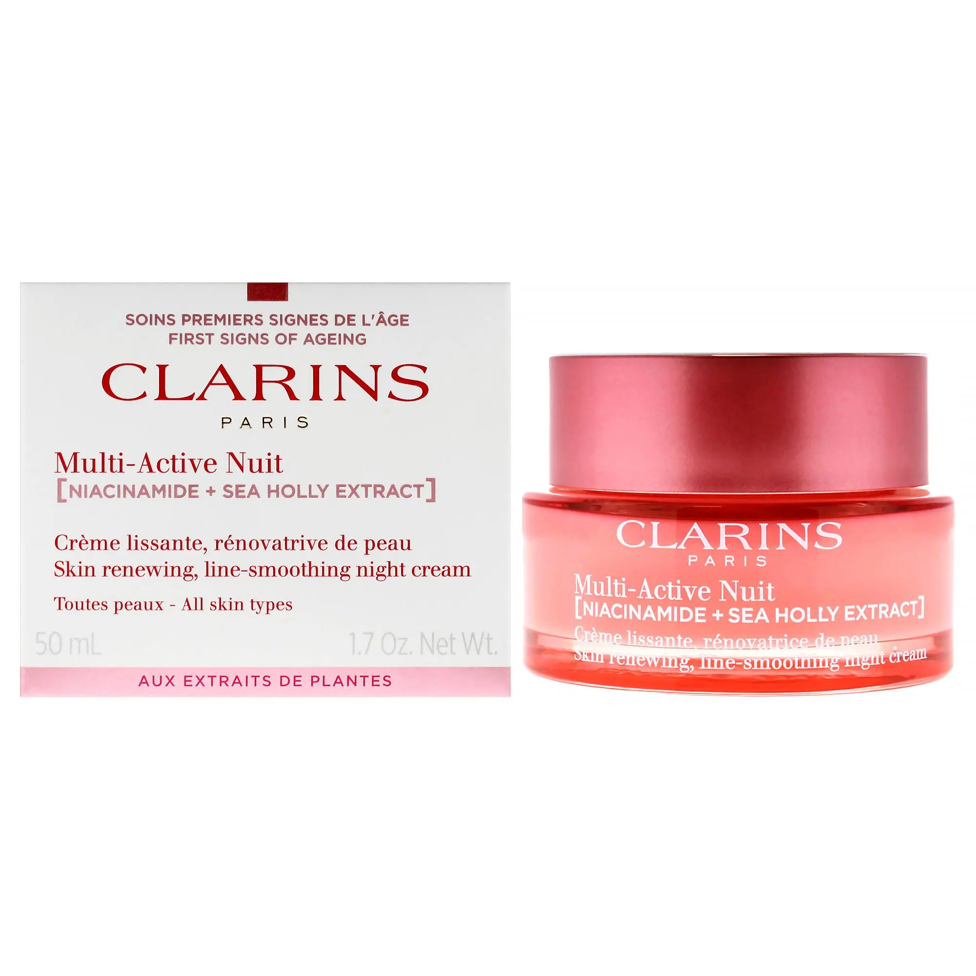 Clarins Multi-Active Night Cream - Women's Anti-Ageing Moisturizer for All Skin Types, Skin Repair, Evening Use - 1.7 fl oz